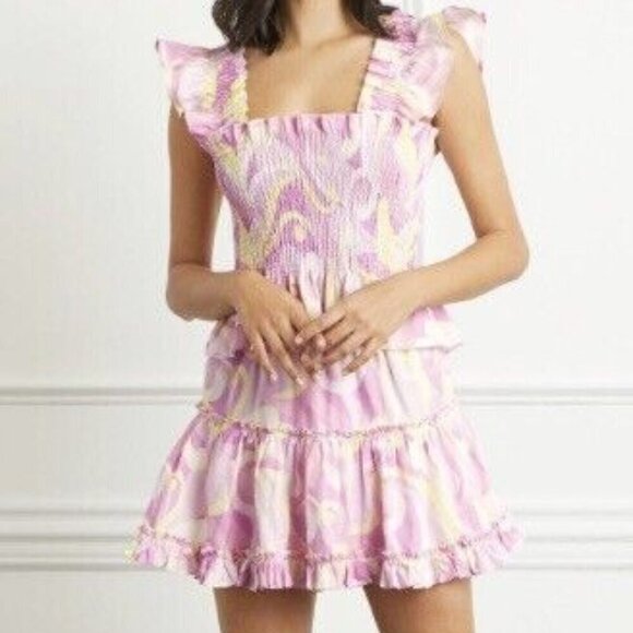 Hill House Dresses & Skirts - Hill House Pink Candy Kaleidoscope Linen A Line Ruffled Tiered Paz Skirt L NWT